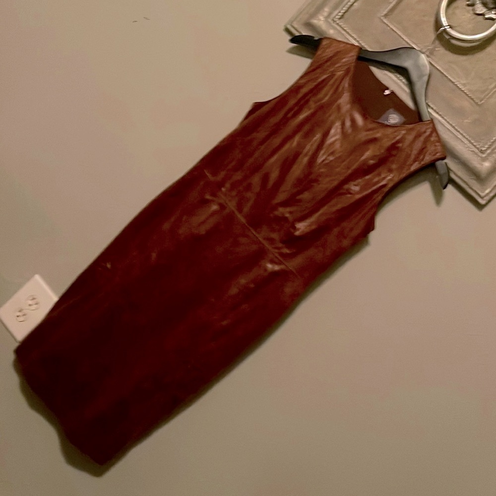 Vince Camuto Brown Sleeveless Stretch Faux Leather Work/Office Dress size 4